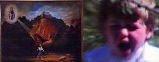The painting that may hold the key (left); and the flashback of a screaming child that haunts Stefano (right)