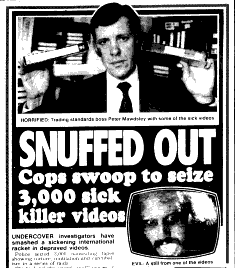 Further evidence- if any were needed, of the continuing stupidity of the press and its peddling of mis-information. The insert is a still from Joe D'Amato's ANTHROPOPHAGUS, hardly a 'snuff' movie...