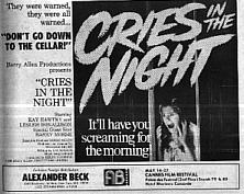 Half page ad for CRIES IN THE NIGHT from Variety...