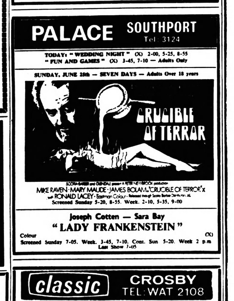 CRUCIBLE OF TERROR didn't make much of an impression on its release to UK cinemas ...