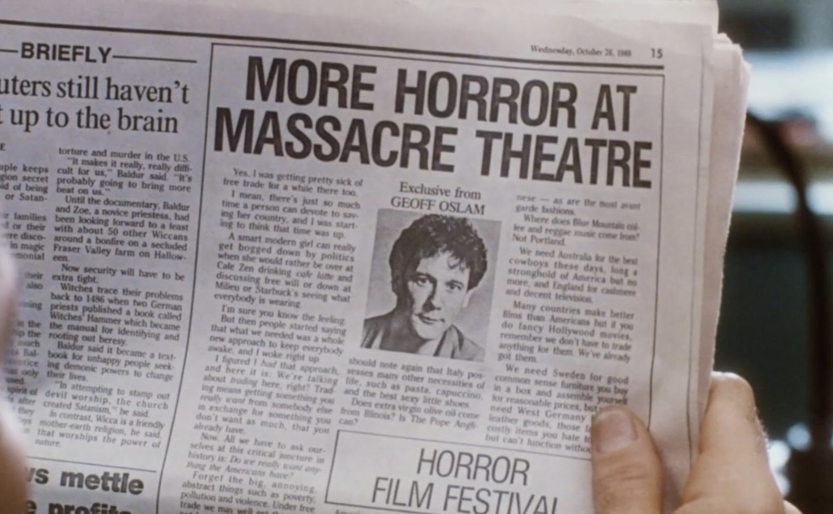 A prop newspaer in Canadian semi-slasher MATINEE
