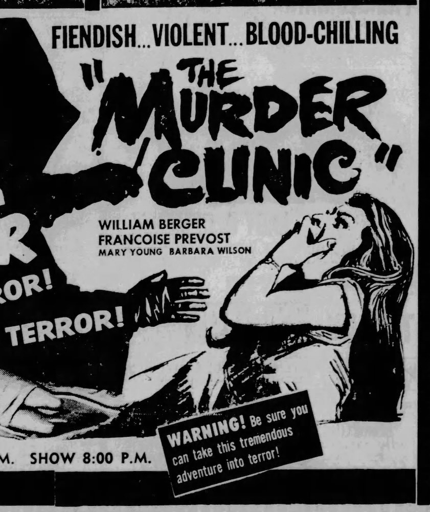 THE MURDER CLINIC (1966) mixes the Italian Gothic with the Giallo
