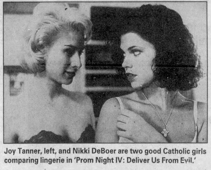 Joy Tanner and Nikki De Boer in PROM NIGHT IV: DELIVER US FROM EVIL (1991)