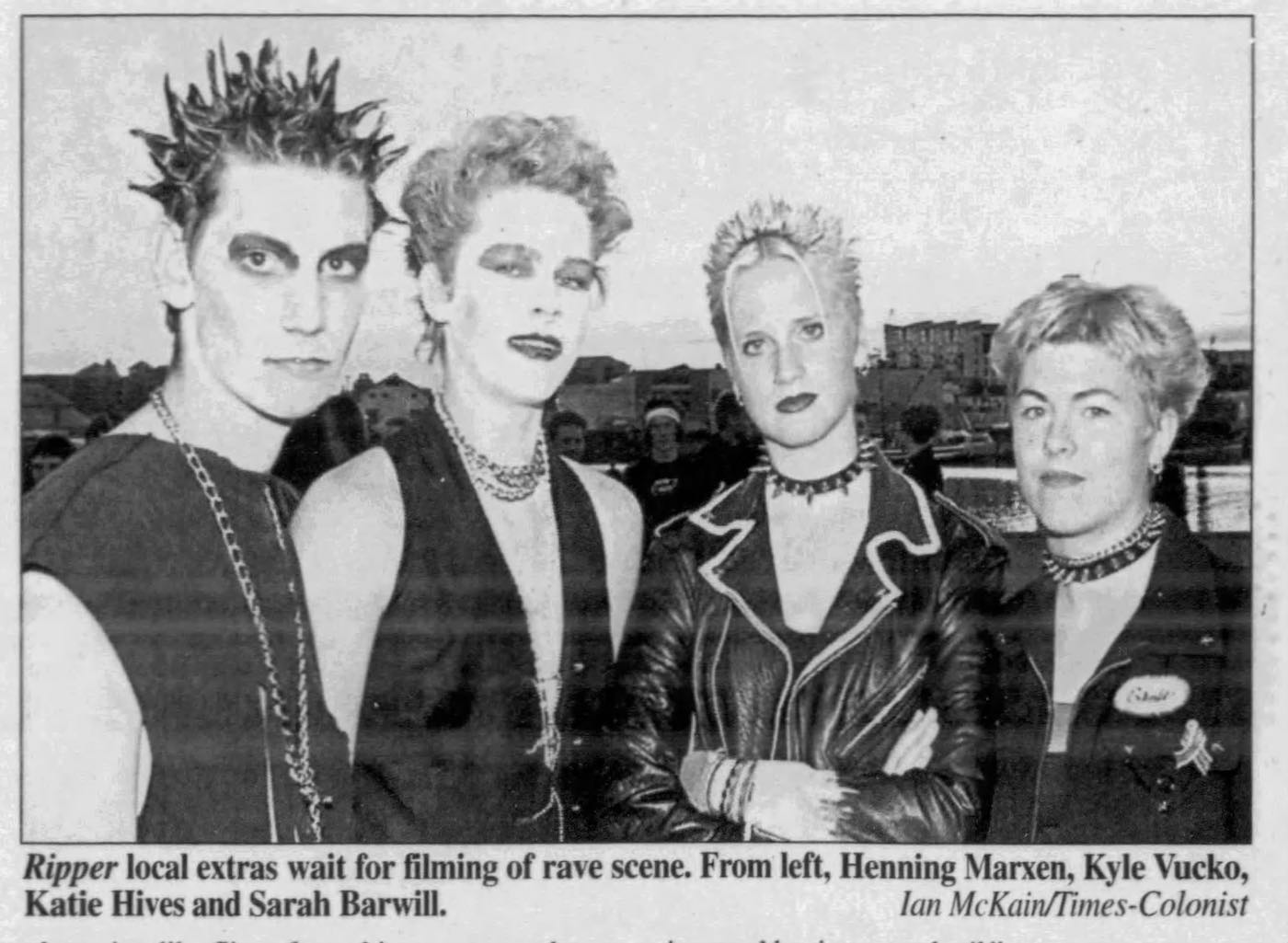 Local extras prepare for a rave scene in John Eyres slasher movie RIPPER: LETTER FROM HELL (2001)