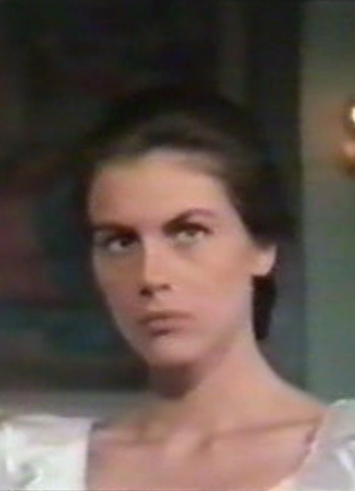 Christine Moore as the repressed young disciple in Joseph  W. Sarno&apos;s 1988 slasher movie SACRILEGE (aka HELGERÅN)